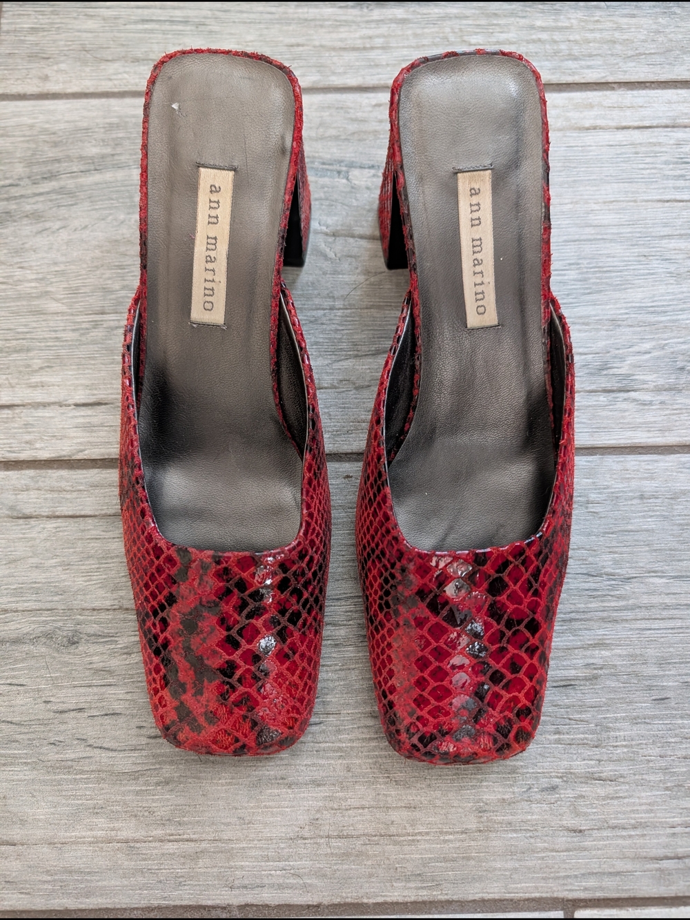 Vintage Ann Marino Red Snake-Print Mules - Picture 3 of 3